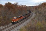 BNSF 7426 & 8400 lead Detroit Edison coal loads east after crossing the Mississippi
